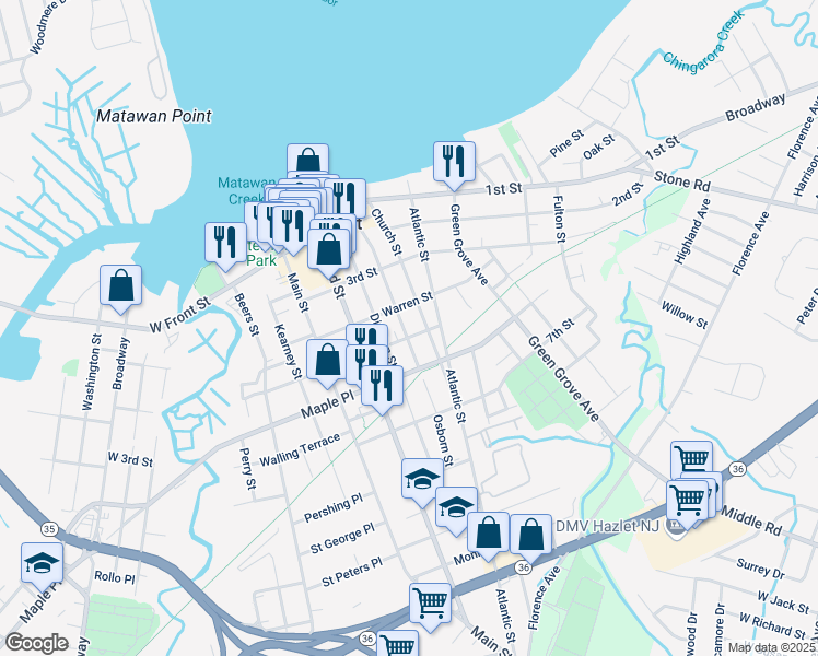 map of restaurants, bars, coffee shops, grocery stores, and more near 117 Osborn Street in Keyport