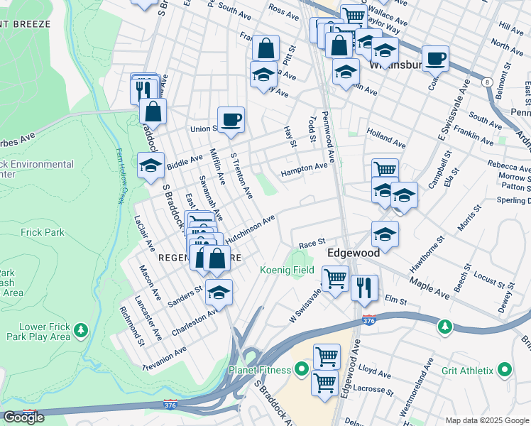 map of restaurants, bars, coffee shops, grocery stores, and more near 1021 South Trenton Avenue in Pittsburgh