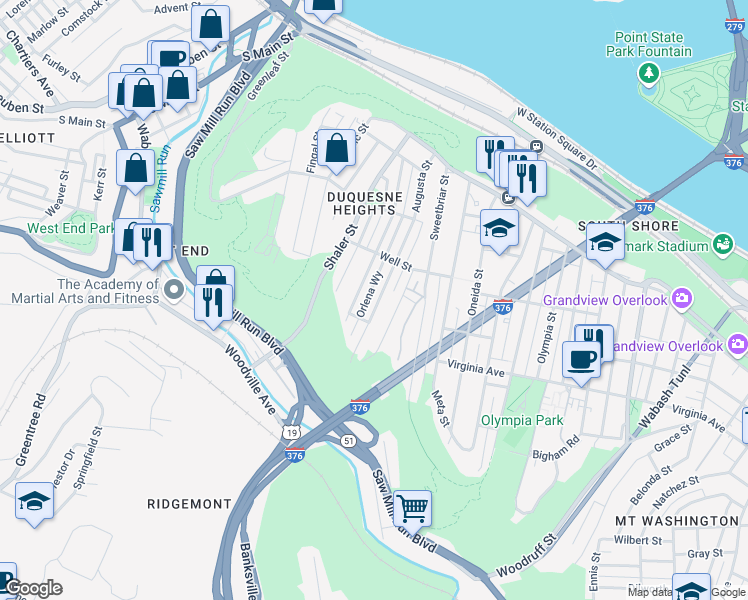 map of restaurants, bars, coffee shops, grocery stores, and more near 433 Edith Street in Pittsburgh