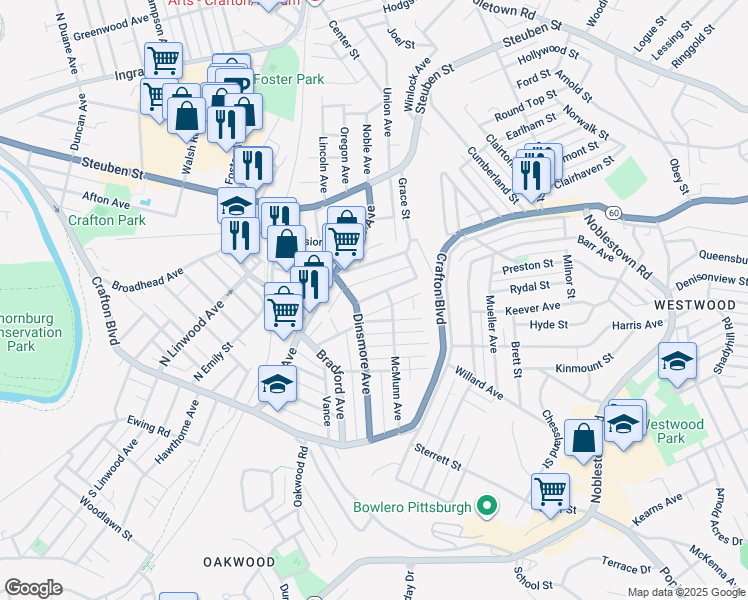 map of restaurants, bars, coffee shops, grocery stores, and more near 37 Maplewood Avenue in Pittsburgh