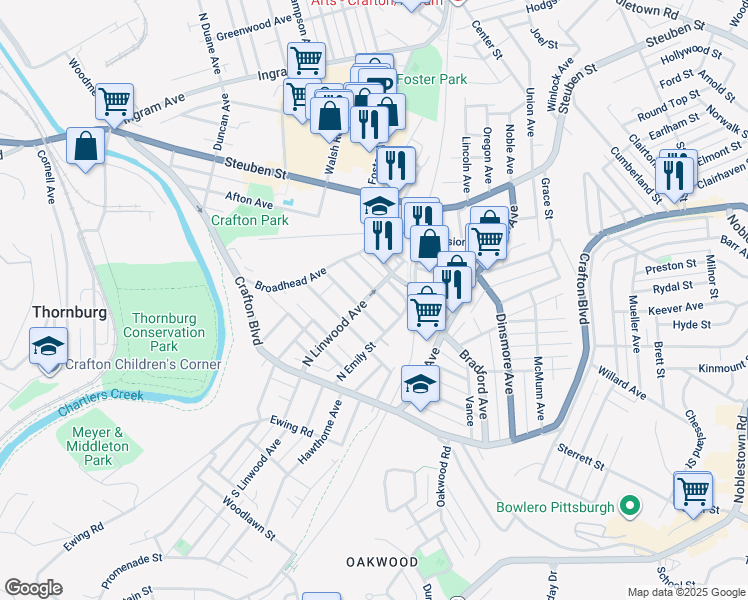 map of restaurants, bars, coffee shops, grocery stores, and more near 96 North Linwood Avenue in Pittsburgh