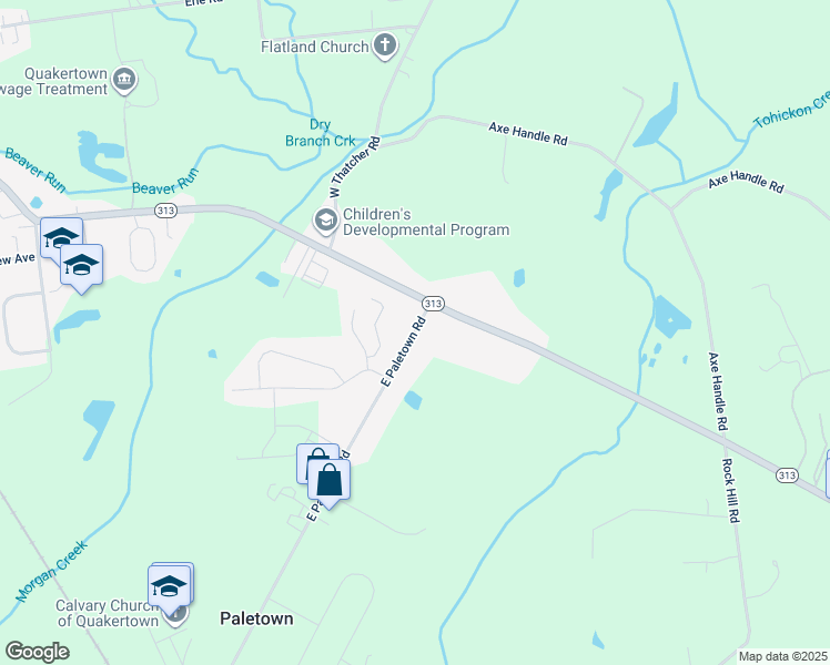 map of restaurants, bars, coffee shops, grocery stores, and more near 475 East Paletown Road in Quakertown