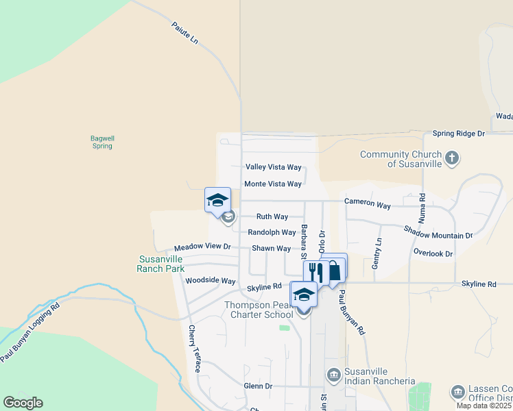 map of restaurants, bars, coffee shops, grocery stores, and more near 635 Cameron Way in Susanville
