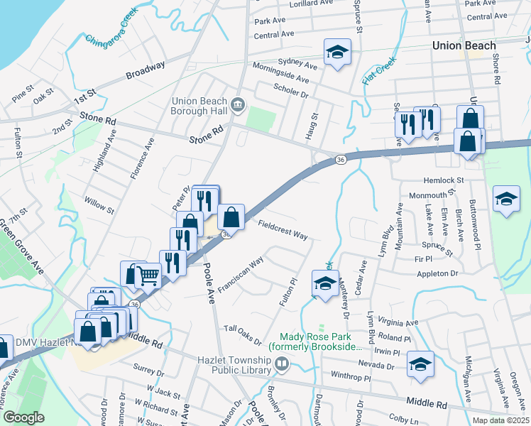 map of restaurants, bars, coffee shops, grocery stores, and more near 1 Dutch Lane in Hazlet