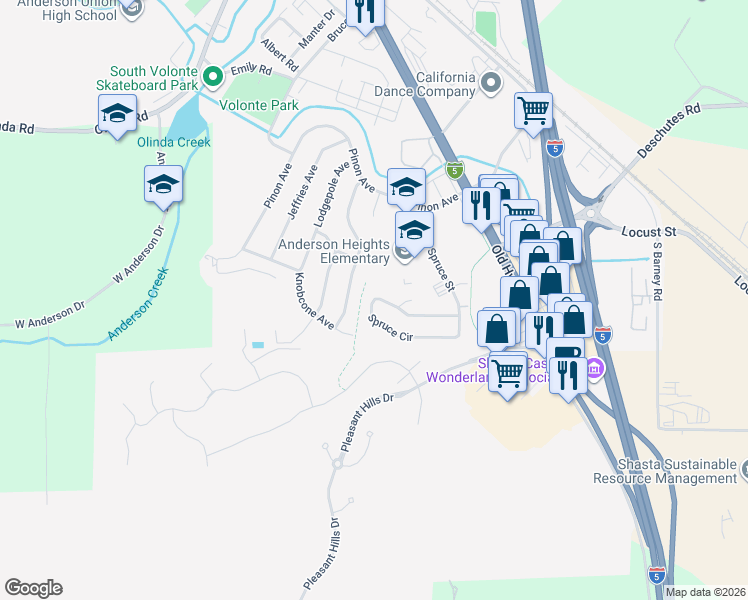 map of restaurants, bars, coffee shops, grocery stores, and more near 1985 Spruce Circle in Anderson