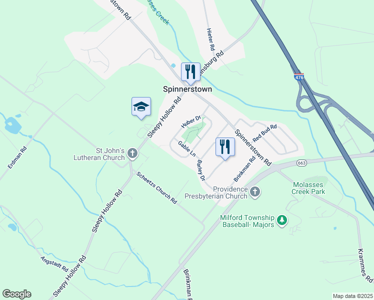 map of restaurants, bars, coffee shops, grocery stores, and more near 2126 Gable Lane in Quakertown