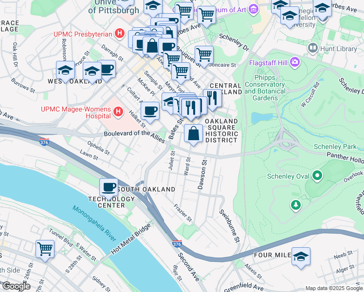 map of restaurants, bars, coffee shops, grocery stores, and more near 4 Welsford Street in Pittsburgh