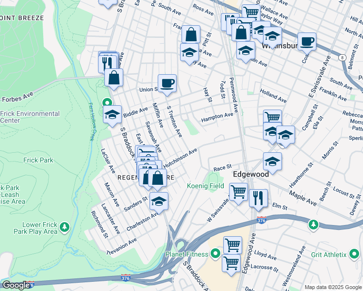 map of restaurants, bars, coffee shops, grocery stores, and more near 1002 South Trenton Avenue in Pittsburgh