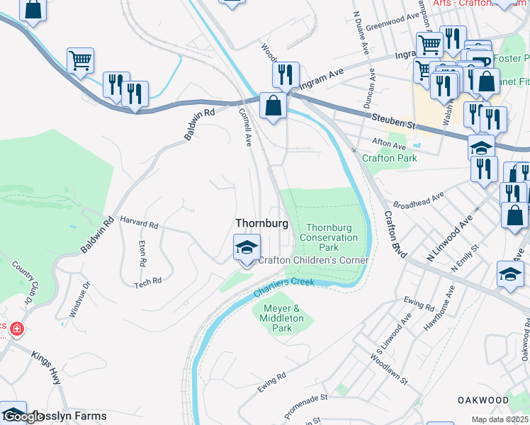 map of restaurants, bars, coffee shops, grocery stores, and more near 52 Columbia Street in Pittsburgh