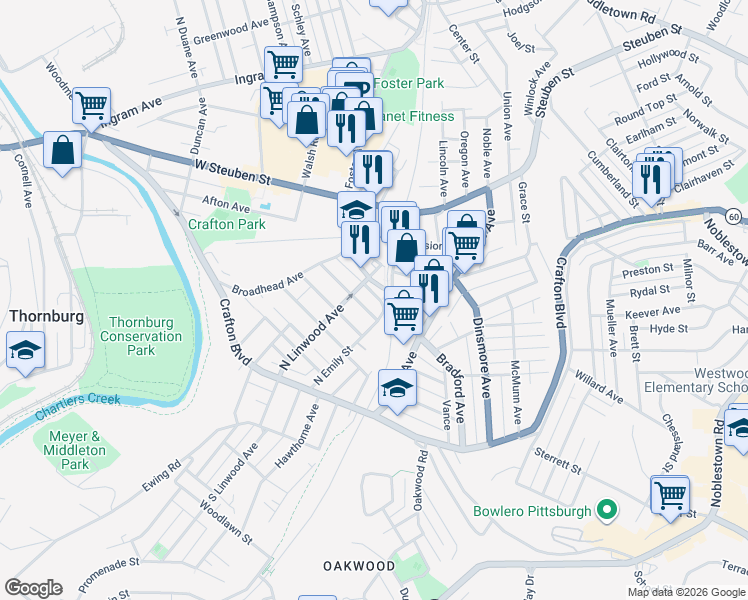map of restaurants, bars, coffee shops, grocery stores, and more near 96 North Linwood Avenue in Pittsburgh