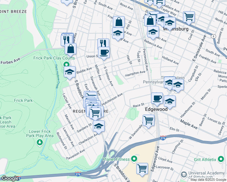 map of restaurants, bars, coffee shops, grocery stores, and more near 1022 South Trenton Avenue in Pittsburgh