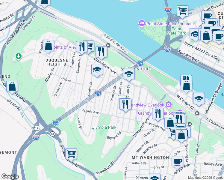 map of restaurants, bars, coffee shops, grocery stores, and more near 161 Hallock Street in Pittsburgh