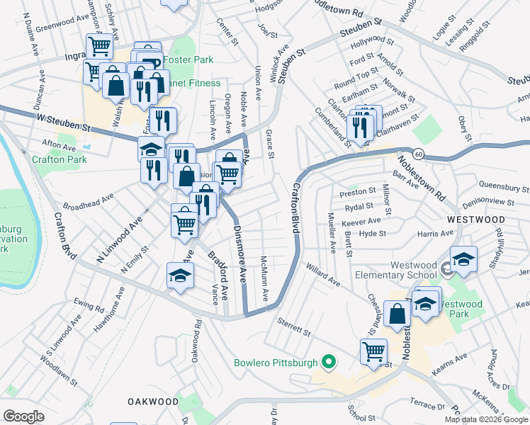 map of restaurants, bars, coffee shops, grocery stores, and more near 37 Maplewood Avenue in Pittsburgh