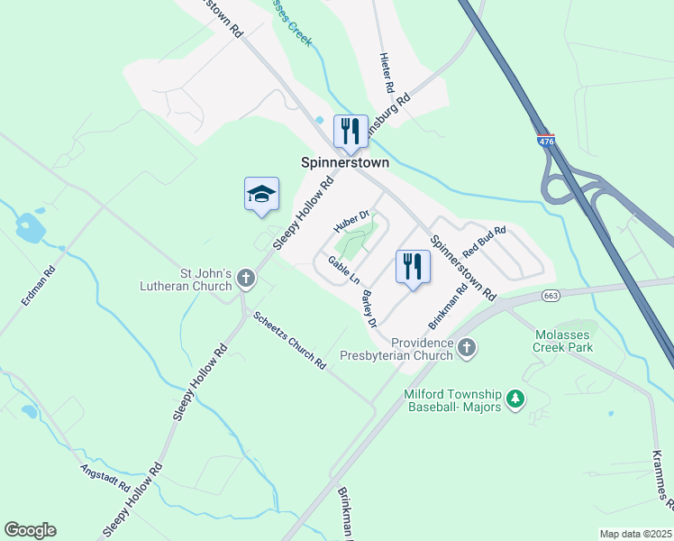 map of restaurants, bars, coffee shops, grocery stores, and more near 2126 Gable Lane in Quakertown