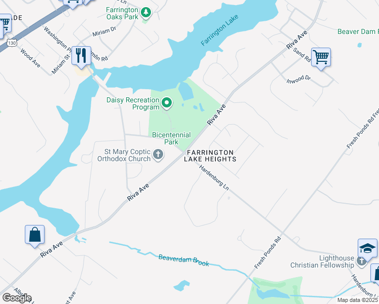 map of restaurants, bars, coffee shops, grocery stores, and more near 420 Riva Avenue in Milltown