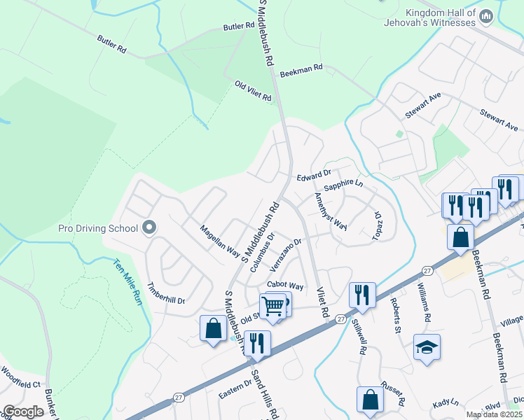 map of restaurants, bars, coffee shops, grocery stores, and more near 56 Balboa Lane in Franklin Township