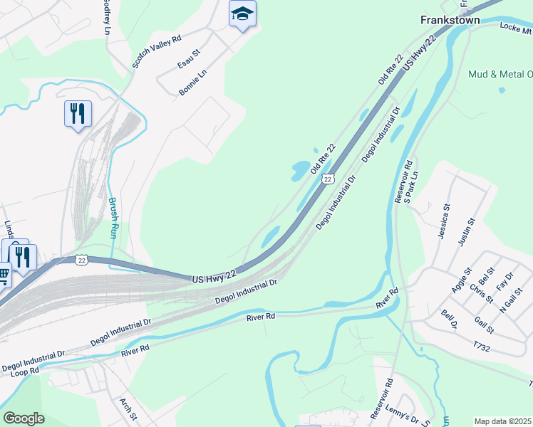 map of restaurants, bars, coffee shops, grocery stores, and more near Barroner Ln in Hollidaysburg