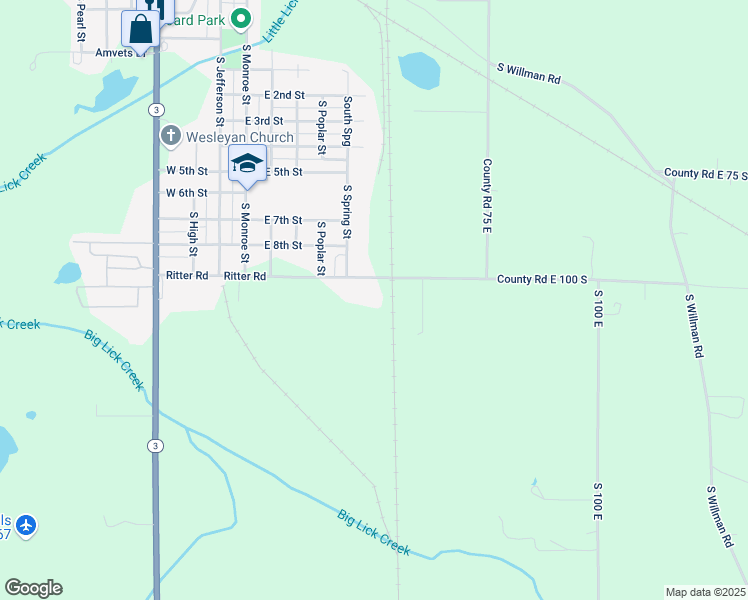 map of restaurants, bars, coffee shops, grocery stores, and more near 406 East 100 South in Hartford City