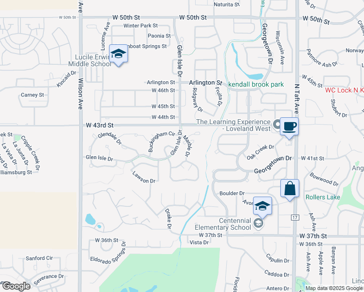 map of restaurants, bars, coffee shops, grocery stores, and more near 2127 Campo Court in Loveland