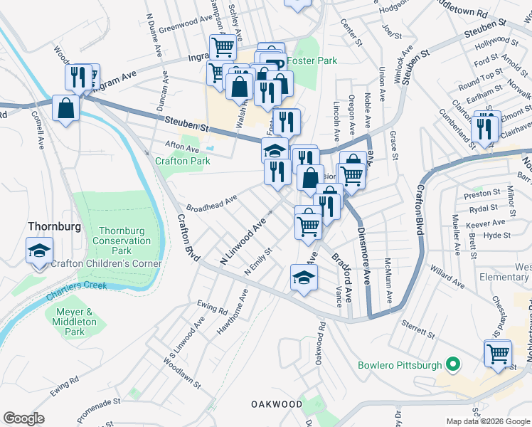 map of restaurants, bars, coffee shops, grocery stores, and more near 49 Coulter Street in Pittsburgh