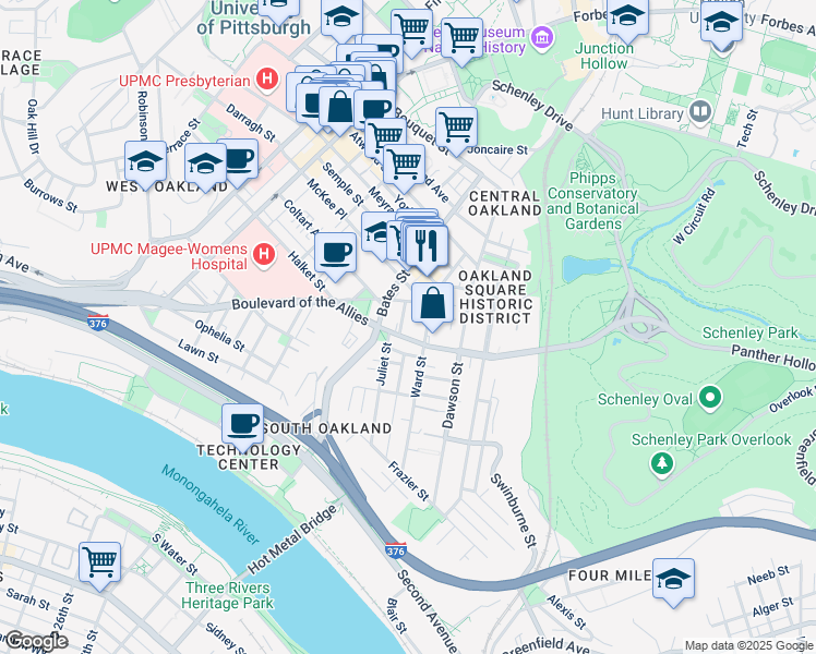 map of restaurants, bars, coffee shops, grocery stores, and more near 8 Welsford Street in Pittsburgh