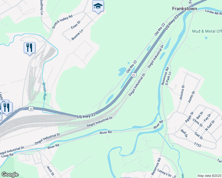 map of restaurants, bars, coffee shops, grocery stores, and more near Barroner Lane in Blair County