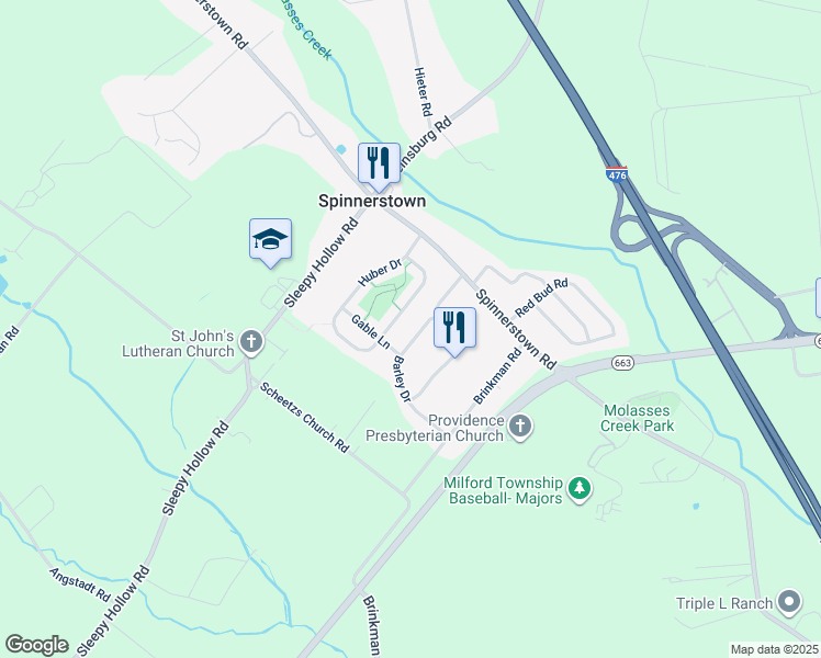 map of restaurants, bars, coffee shops, grocery stores, and more near 2130 Barley Drive in Quakertown