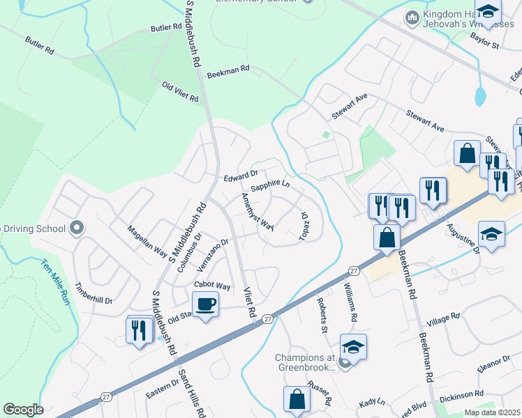 map of restaurants, bars, coffee shops, grocery stores, and more near 22 Topaz Drive in Franklin Township
