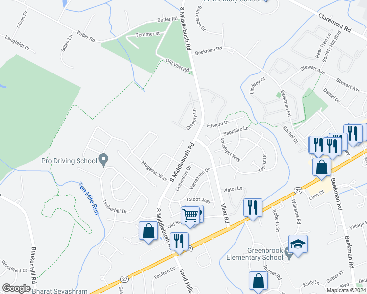 map of restaurants, bars, coffee shops, grocery stores, and more near 60 Balboa Lane in Franklin Township