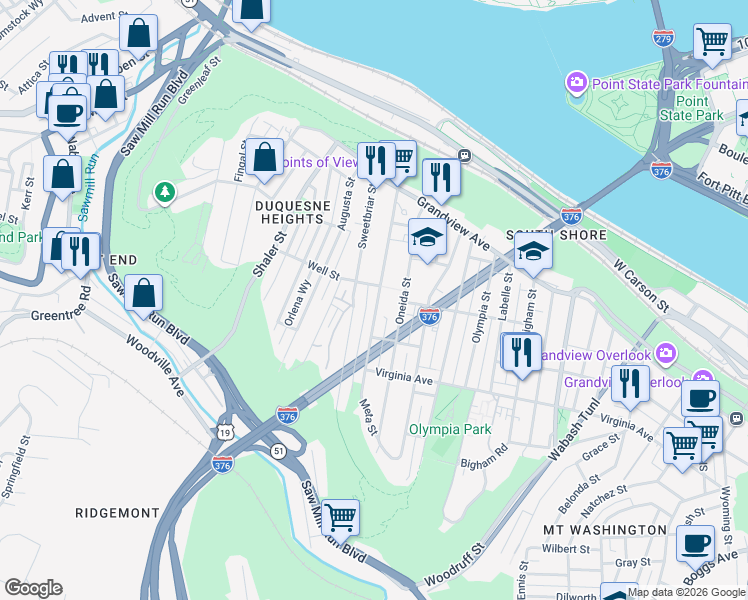 map of restaurants, bars, coffee shops, grocery stores, and more near 236 Plymouth Street in Pittsburgh