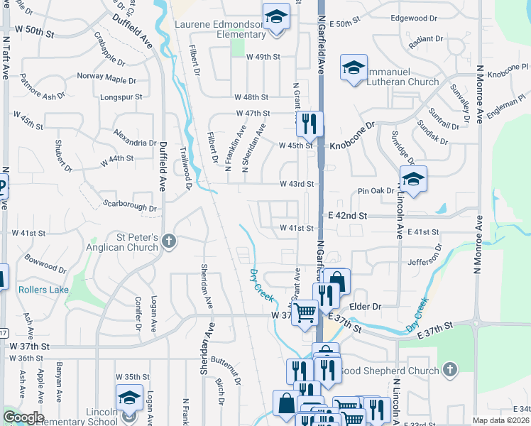 map of restaurants, bars, coffee shops, grocery stores, and more near 4105 North Garfield Avenue in Loveland