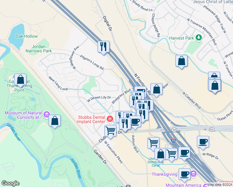 map of restaurants, bars, coffee shops, grocery stores, and more near 3070 West Davencourt Loop in Lehi