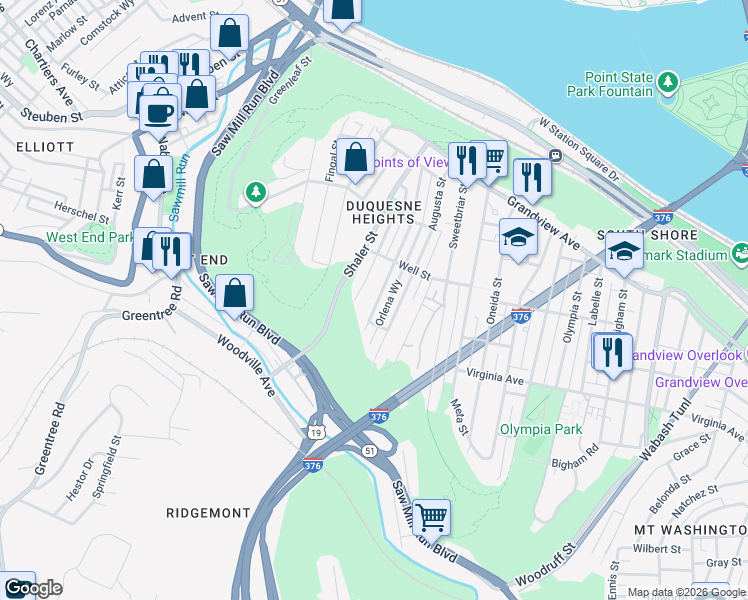 map of restaurants, bars, coffee shops, grocery stores, and more near 433 Edith Street in Pittsburgh