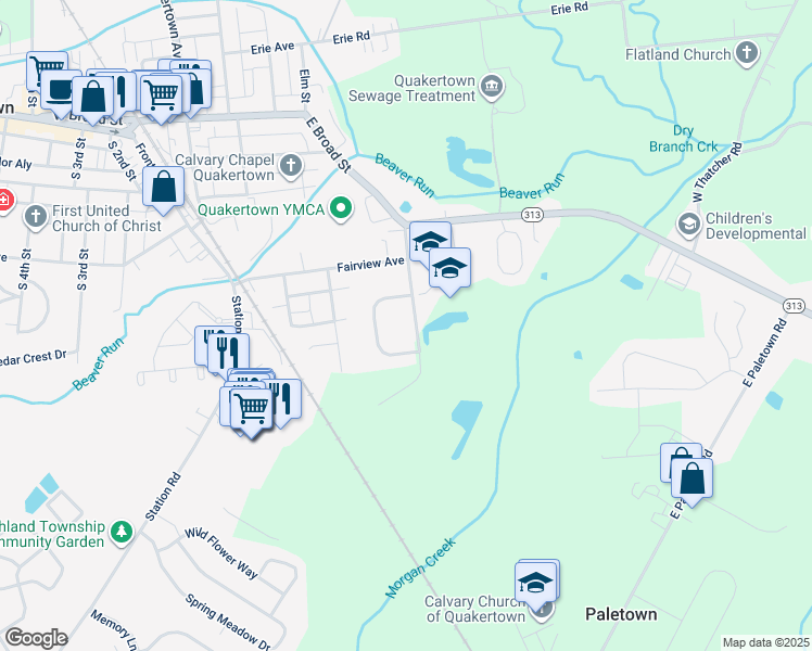 map of restaurants, bars, coffee shops, grocery stores, and more near 1017 Ronald Reagan Drive in Quakertown