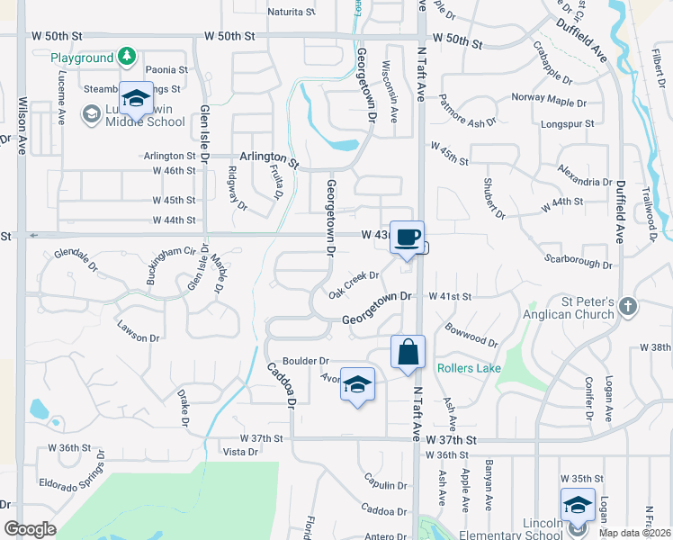 map of restaurants, bars, coffee shops, grocery stores, and more near 4261 Georgetown Drive in Loveland