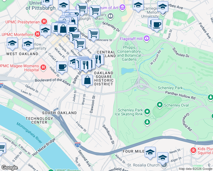 map of restaurants, bars, coffee shops, grocery stores, and more near 3440 Parkview Avenue in Pittsburgh