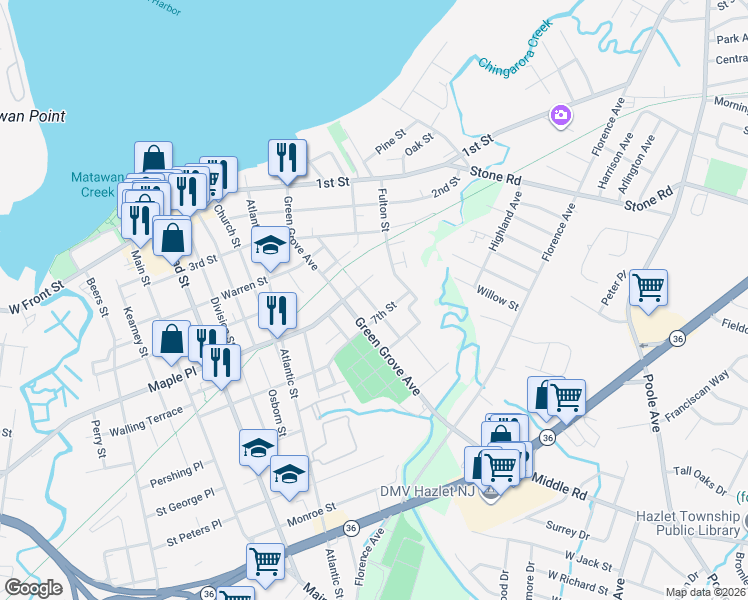 map of restaurants, bars, coffee shops, grocery stores, and more near 79 Manchester Avenue in Keyport