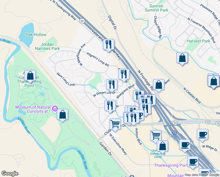 map of restaurants, bars, coffee shops, grocery stores, and more near 3147 West Davencourt Loop in Lehi