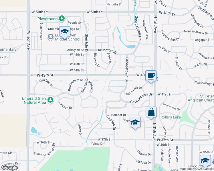 map of restaurants, bars, coffee shops, grocery stores, and more near 1854 Dove Creek Circle in Loveland
