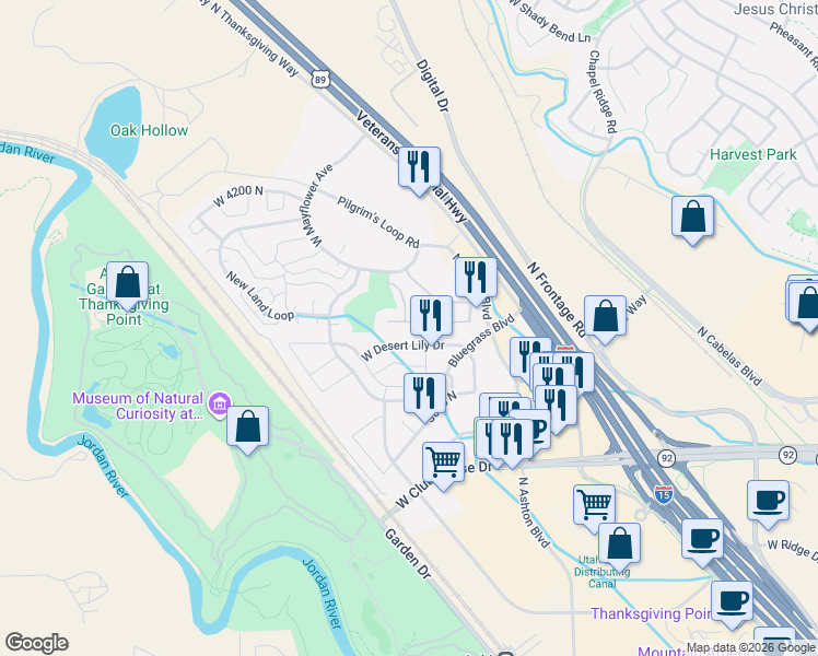 map of restaurants, bars, coffee shops, grocery stores, and more near 3154 West Davencourt Loop in Lehi