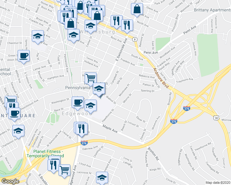 map of restaurants, bars, coffee shops, grocery stores, and more near 429 Ella Street in Pittsburgh