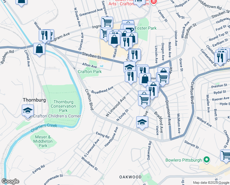 map of restaurants, bars, coffee shops, grocery stores, and more near 576 Broadhead Avenue in Pittsburgh