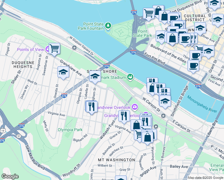 map of restaurants, bars, coffee shops, grocery stores, and more near 516 Grandview Avenue in Pittsburgh