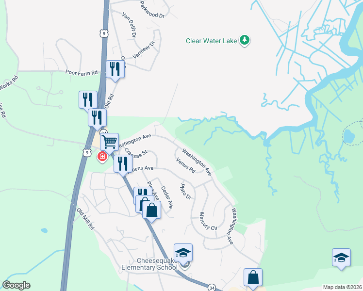map of restaurants, bars, coffee shops, grocery stores, and more near 52 Washington Avenue in South Amboy