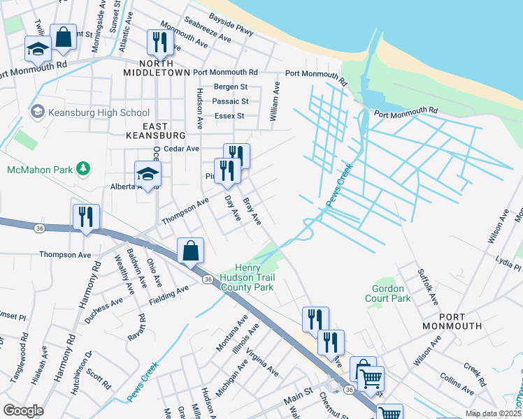 map of restaurants, bars, coffee shops, grocery stores, and more near 81 Clinton Street in North Middletown