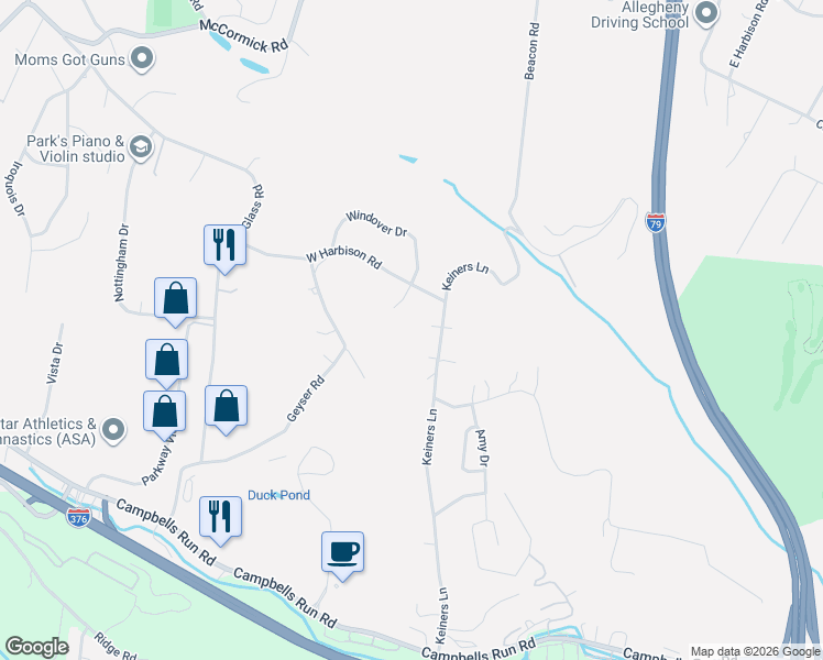 map of restaurants, bars, coffee shops, grocery stores, and more near 5157 Keiners Lane in Pittsburgh