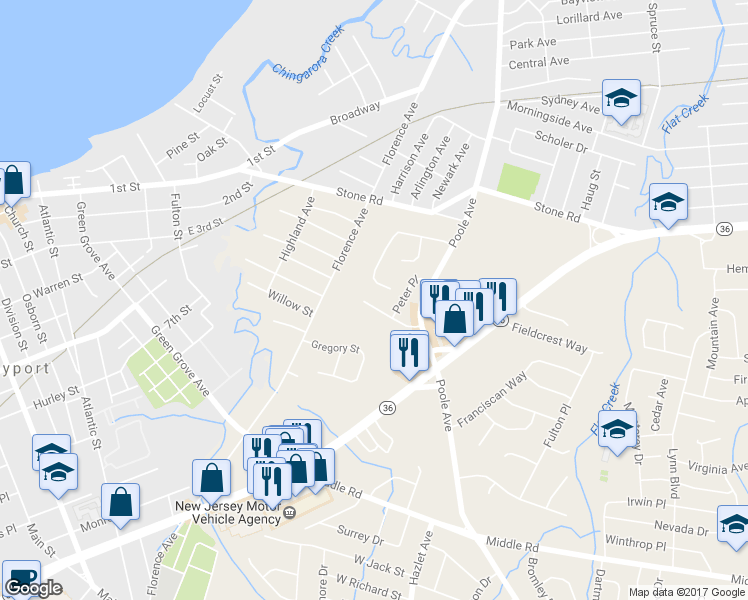 map of restaurants, bars, coffee shops, grocery stores, and more near 10 Gina Drive in Hazlet