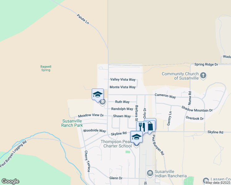 map of restaurants, bars, coffee shops, grocery stores, and more near 635 Cameron Way in Susanville