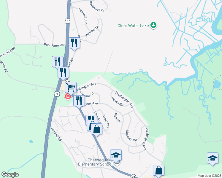 map of restaurants, bars, coffee shops, grocery stores, and more near 52 Washington Avenue in South Amboy