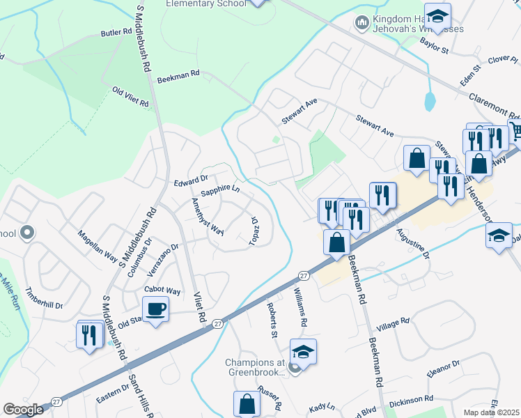 map of restaurants, bars, coffee shops, grocery stores, and more near 270 Amethyst Way in Franklin Township
